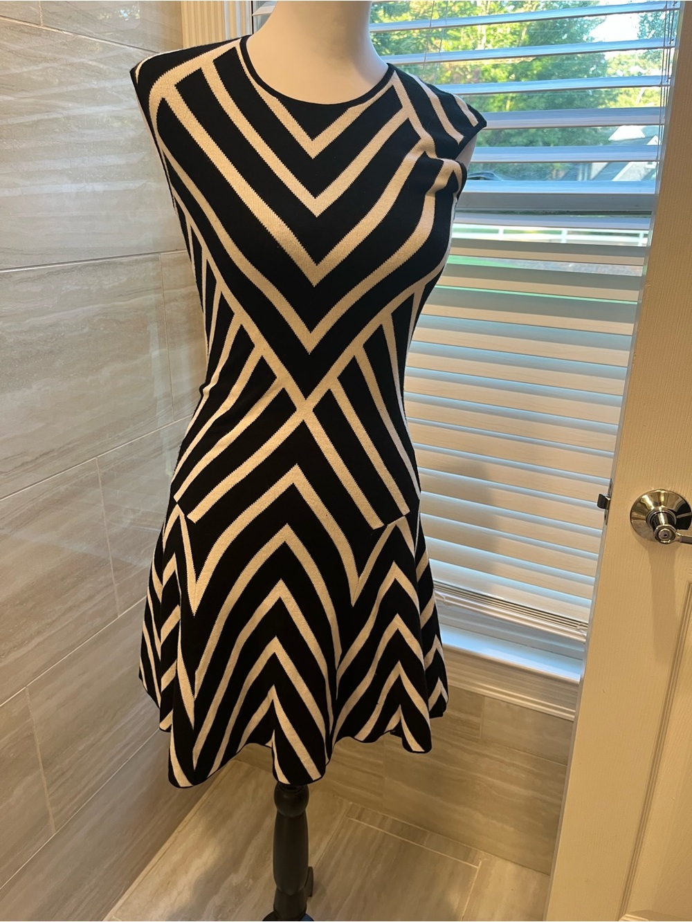 Banana Republic Black and White Chevron Fit & Flare Dress